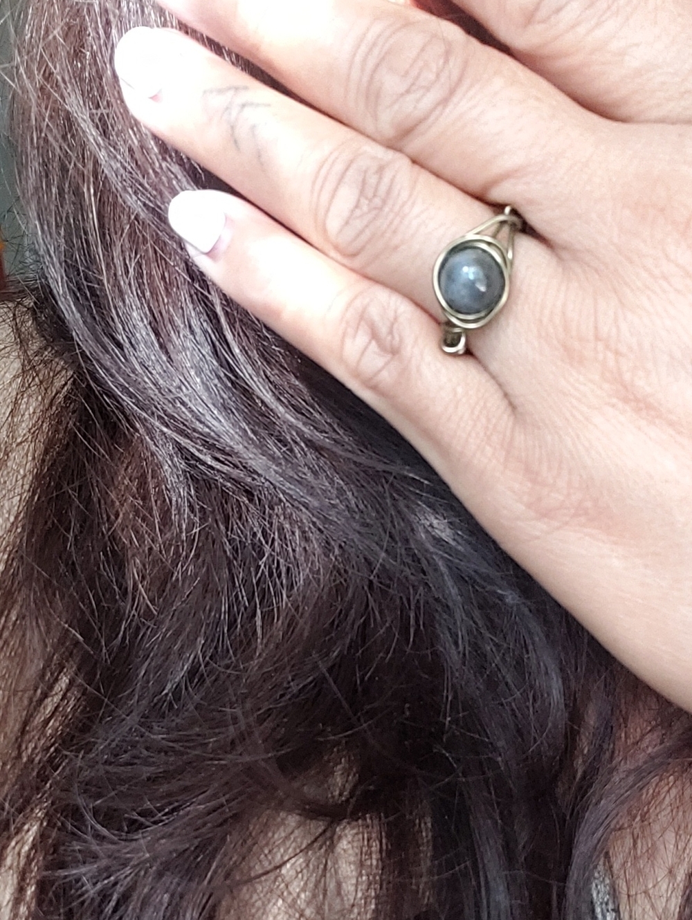❤ Agade with gun metal wire wrapped ring size 9